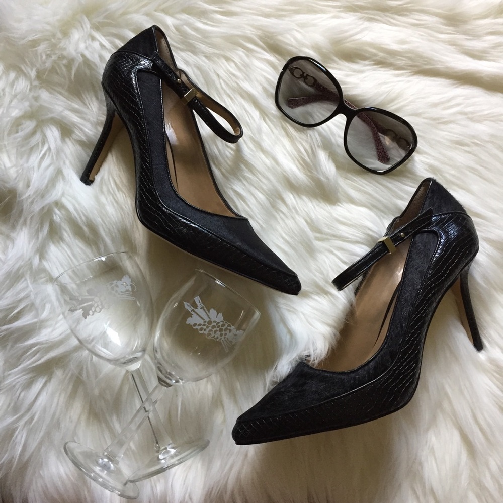 Ann Taylor Black Lydell Ankle Strap Heels